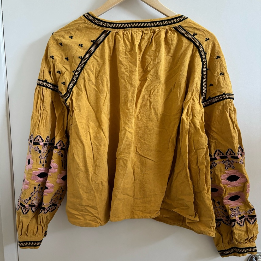 Embroidered Mustard Tie Blouse - Picture 3 of 4